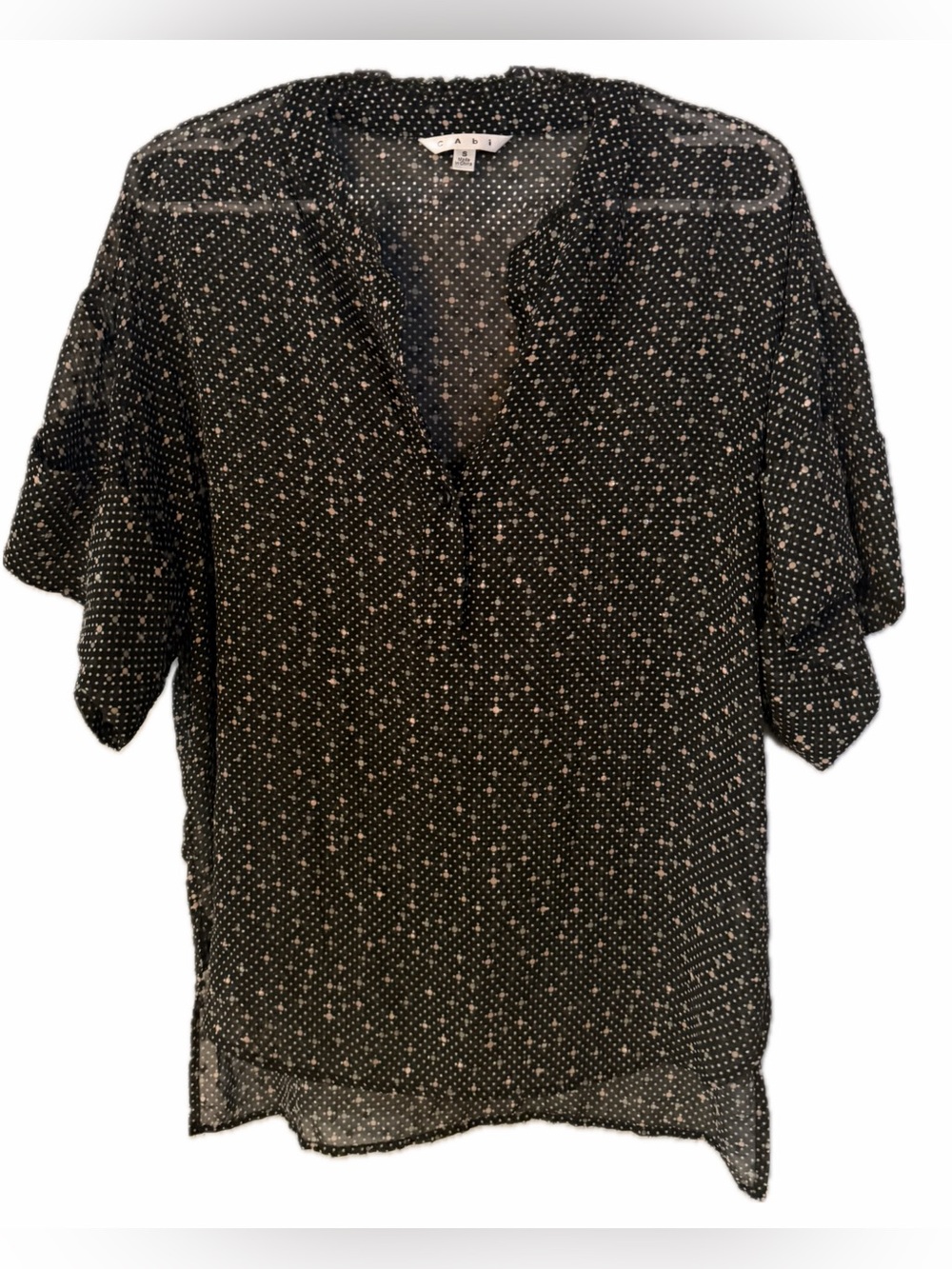 CAbi Black Sheer Swiss Dot Blouse